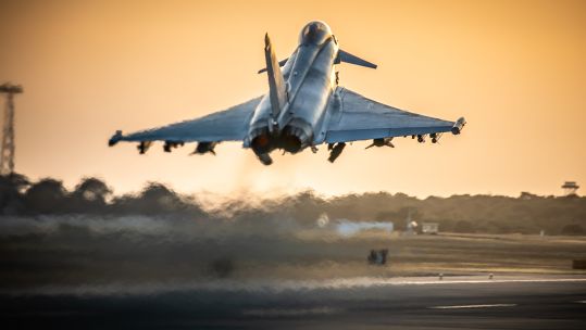 An RAF Typhoon takes off on an evening sortie during Operation Shader (Picture: MOD)