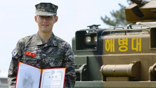South Korea and Tottenham Hotspur forward Heung-min Son during military service in 2020 (Picture: Republic of Korea Marine Corps)