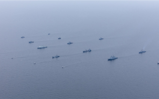 08062026 ORP Lublin leads a formation of NATO warships in the Baltic Sea on Ex Baltops CREDIT US NAVY