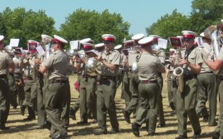 Carrying out intricate marching manoeuvres while playing their instruments is par for the course for these Royal Marines musicians (Picture: BFBS)