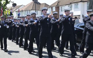 Personnel from HMS Collingwood march during a parade to mark the 85th anniversary of the sinking of HMS Hood (Picture: Richard Phipps)