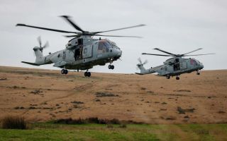 The helicopter involved in the crash was a Merlin Mk4, according to the First Sea Lord. Pictured are Merlin helicopters taking part in a previous iteration of Exercise Merlin Storm in 2024 (Picture: MOD)