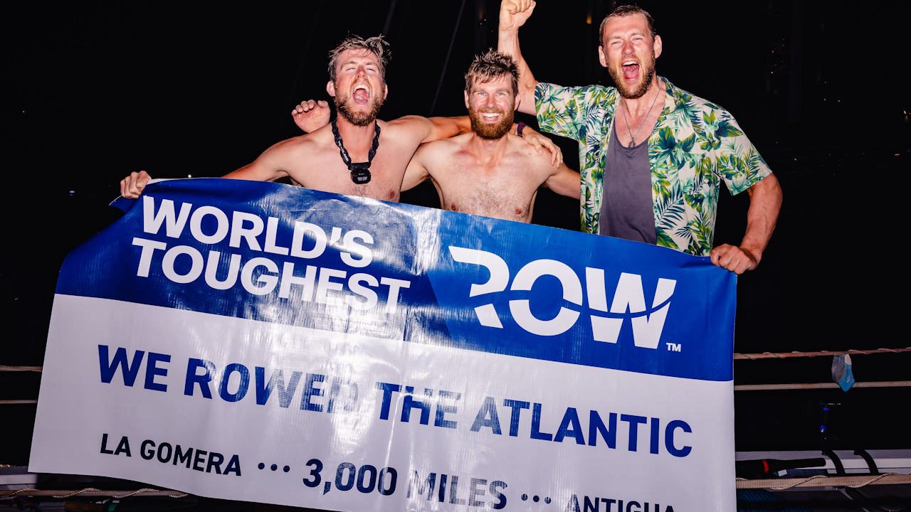 Earlier this year, Major Treasure (right) joined fellow serving British Army officers Rob Cross and Charlie Newman in rowing a gruelling 3,000 miles across the Atlantic Ocean